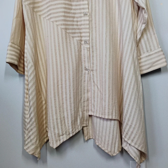Soft Surroundings Stripes Lagenlook Asymmetrical Button Down Tunic Size Large - Picture 2 of 13